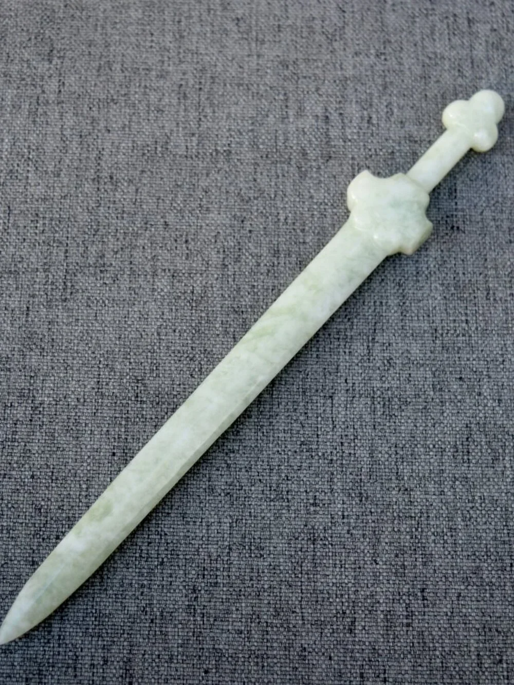 Green Sword Carved Hairpin - Serpentine Jade Hair Stick